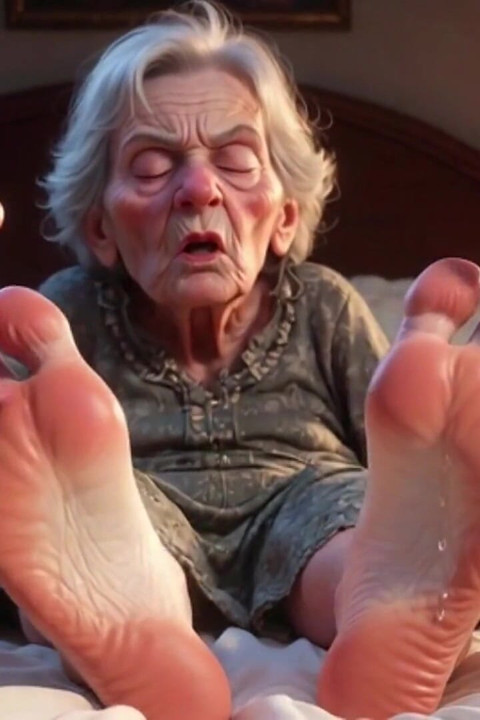 Submissive Mans Serving Old Granny's Ugly Feet - Humiliation