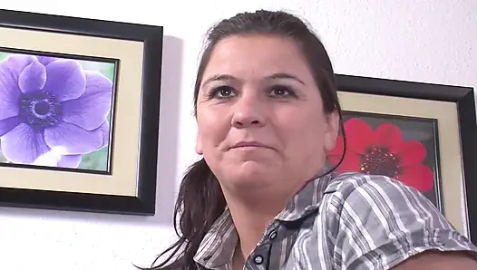 Chubby German slut in stockings fucks herself wit big dildo