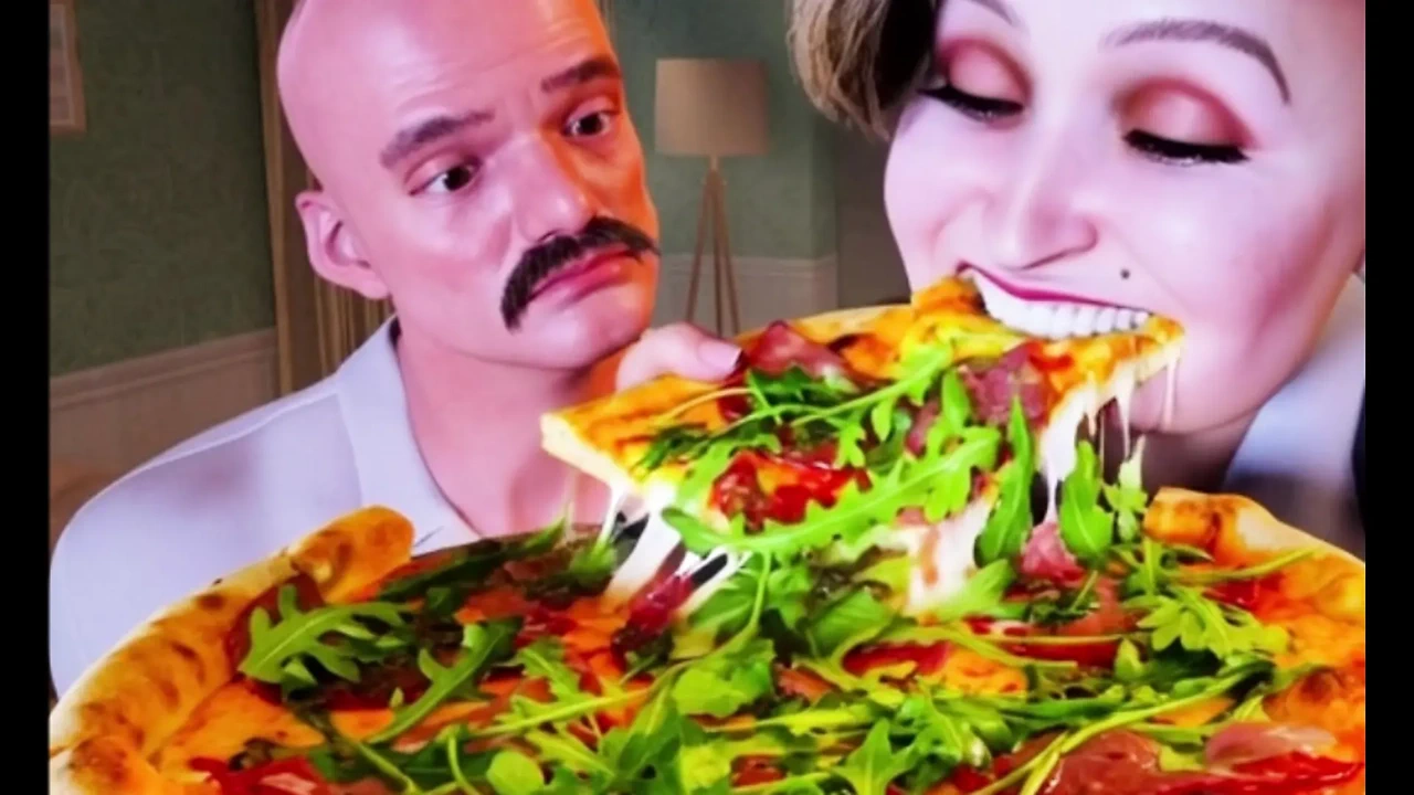 丰满的大胸女孩喜欢披萨