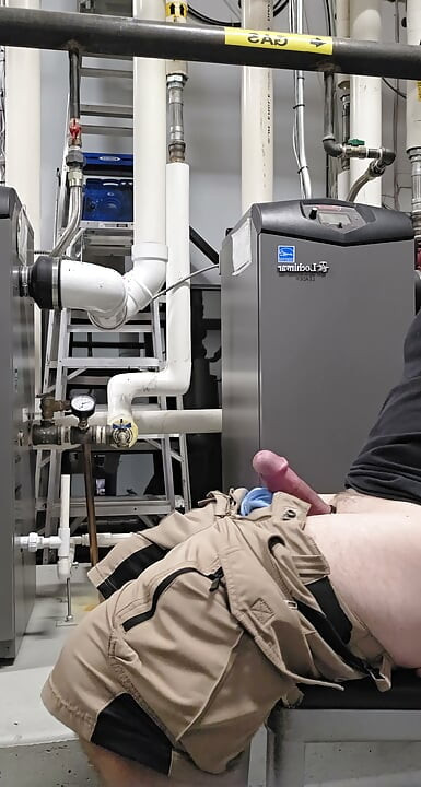Hot coworker caught stroking his big fat cock