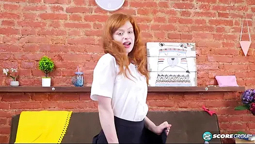 Redheaded Schoolgirl Reina Flore Cums Hard on a Big Dildo