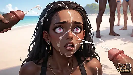 Эта грязная чернокожая Stunner делает красивый минет на пляже. Она супер-шаловливая и подготовлена к супер-бурной