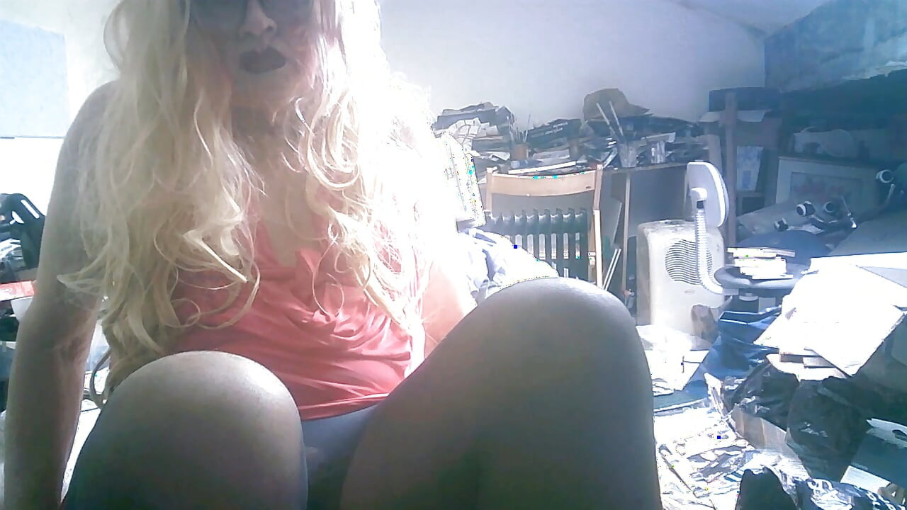 Sarah Shitcunt smokes,  fucks herself, with bottle and high heel, masturbates and smashes eggs and  cream pie over her  face