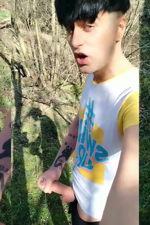 Twink and His Shadow on a Sunny Day - Outdoor Jerk off - Thick Cock
