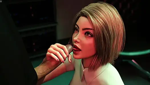 Возбужденная девушка сосет огромный член офисного коллеги и делает минет с глубокой глоткой