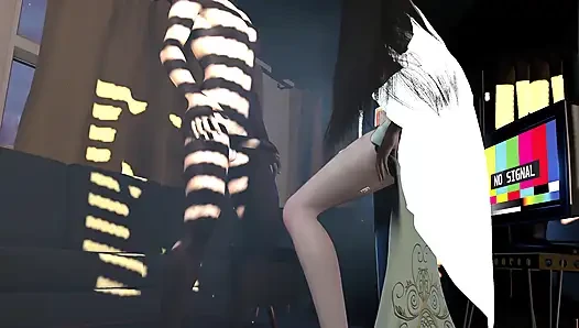 Seksi iç çamaşırlı 3 boyutlu sevimli Asyalı bebek büyük zenci yarağı tarafından sikiliyor