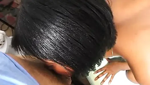 Hairy ebony teen sucks white cock