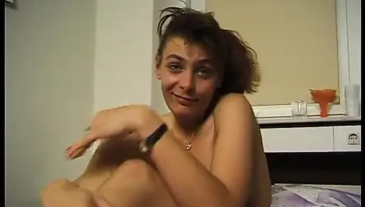 Brunette vixen gets banged and jizzed on belly in pov
