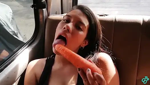Masturbating My Pussy with a Carrot Inside a Car