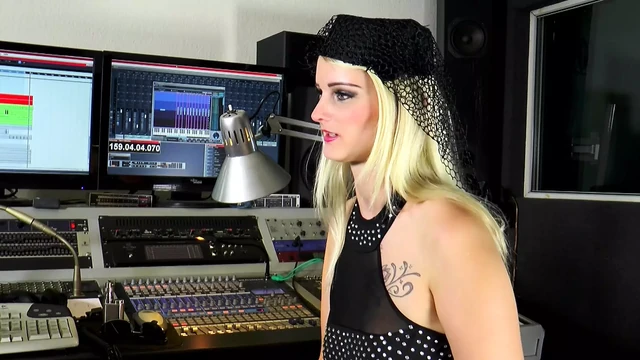 Hot blonde seduces guy in recording studio and got her pussy fucked hard