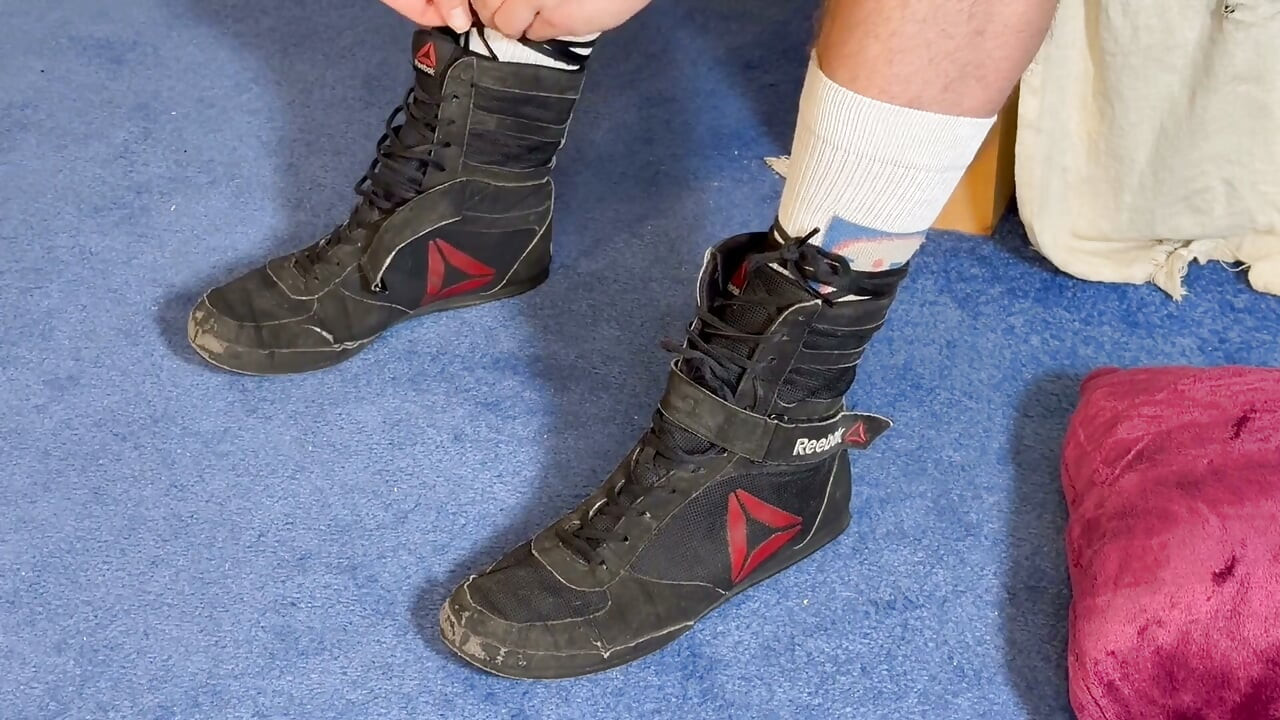 Unlaced Power Stripping Boxer Malek's Boots for Sole Worship