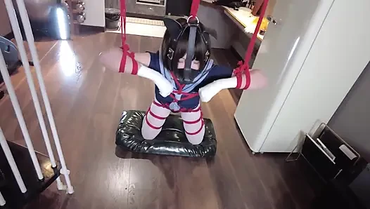 Mz31 - a Girl Tied and Suspended by a Red Rope Reaches Orgasm.