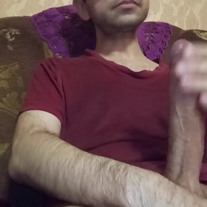 Horny Straight Man Jerking Big Cock. Solo Male Masturbation