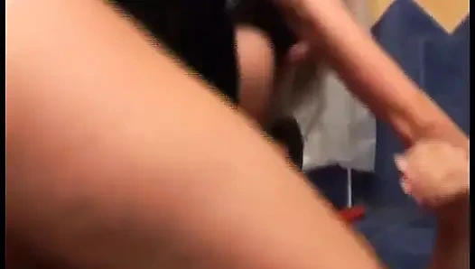 Horny latex babe fucked hard in the bathroom