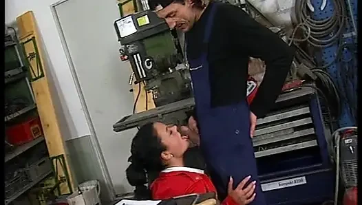 Hot German doll fucked hard in the workshop