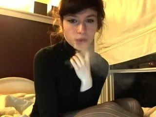 Anna having a cigarette webcam before bedtime.