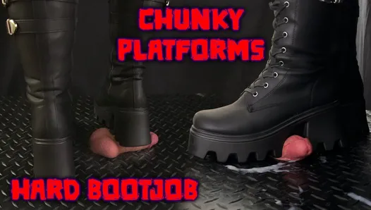 Hard Bootjob w Chunky Platform Black Boots - Bootjob, Shoejob, Ballbusting, CBT, Trample, Trampling, Wysokie obcasy, Crush