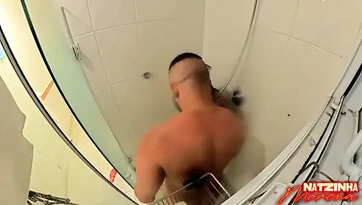 Caio on the Net Taking a Bath! Busty Brunette Riding Hard on a Thick Cock