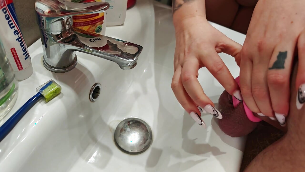 Femdom. Mommy Removes the Cage From Her Stepson's Penis, Lets Him Pee and Washes Him in the Shower.