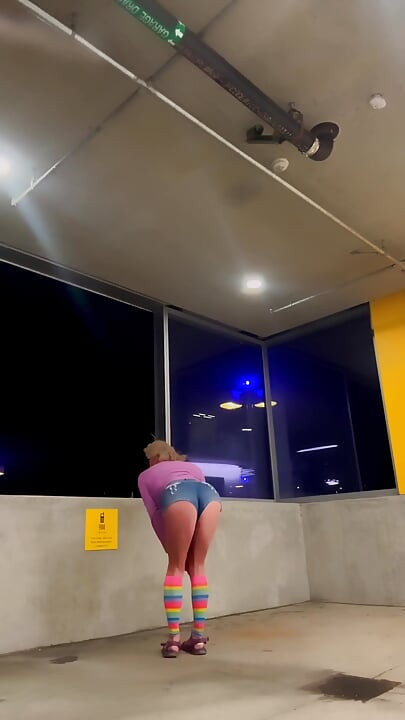 Hot Sissy Short-shorts Downtown Parking Garage