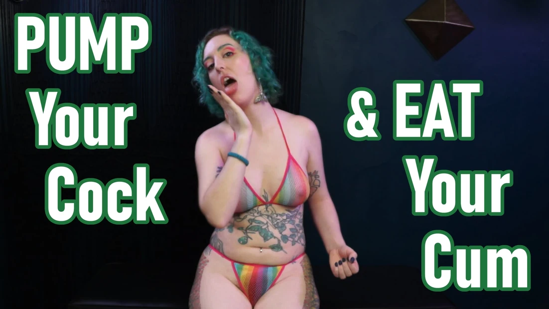 Pump Your Cock & Eat Your Cum - Sadistic Bratty JOI Femdom POV with Multiple Orgasm CBT Bullying and CEI Cum Eating Instruction