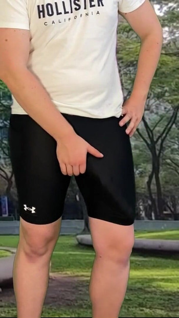 Key moment from "Monster cock cyclist public dick flash cum in tight pants"