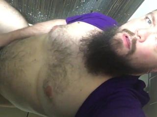 Bearded bear cums in bathroom