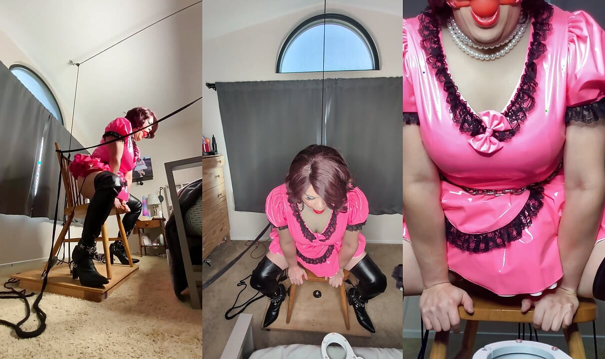 Sissy Candy in Self Bondage with Huge Dildos