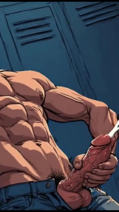 Muscular cartoon guys busting loads at the gym | Clip 2