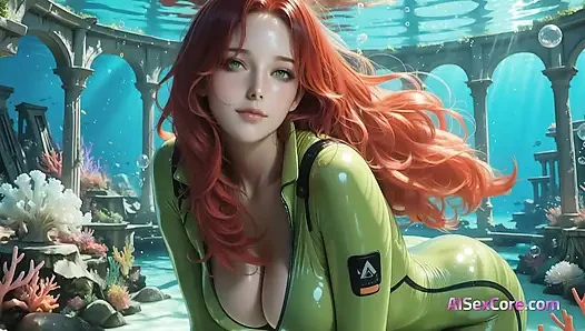 Stunning redhead gets hot underwater sex & messy cumshot streams over her floating tits (AI Porn)