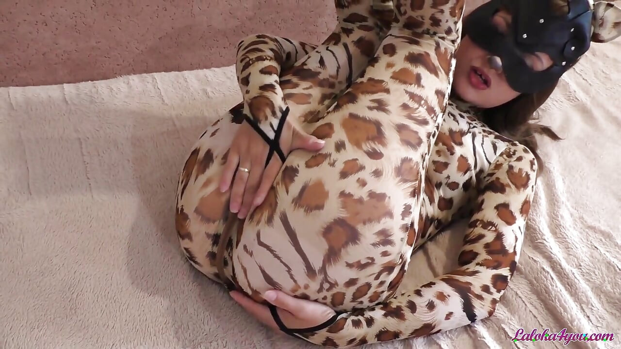Teen blowjob big dick and footjob in leopard costume - cumshot POV