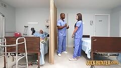 Fit doctor wife Vivian Fox cuckolds in hospital room