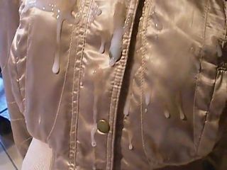 Guy ejeculating on second hand gold nylon jacket - Part 9