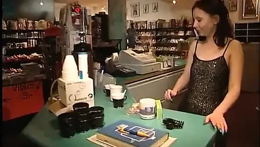 Girl working at erotic shop sucking my dick