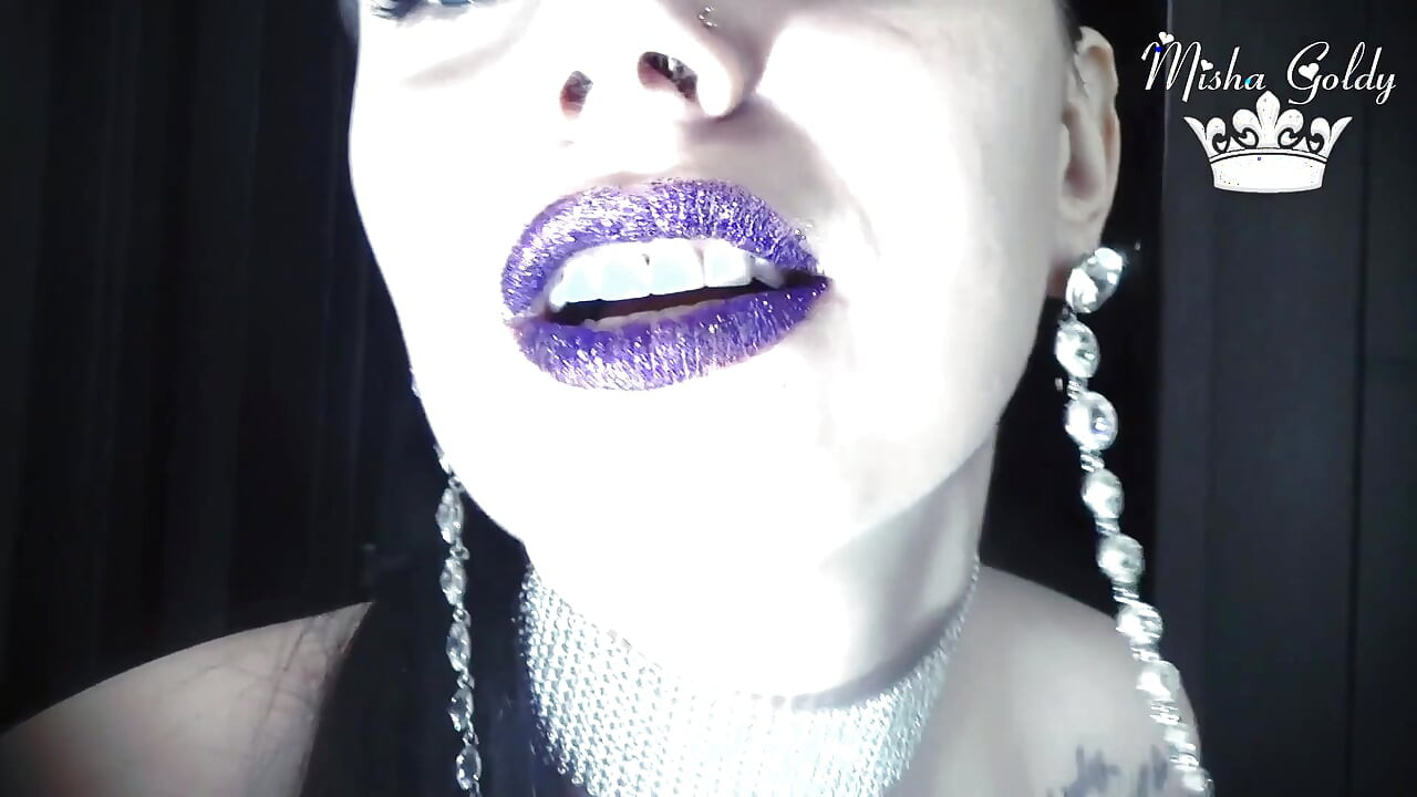 Purple glittery kissing & lip smelling