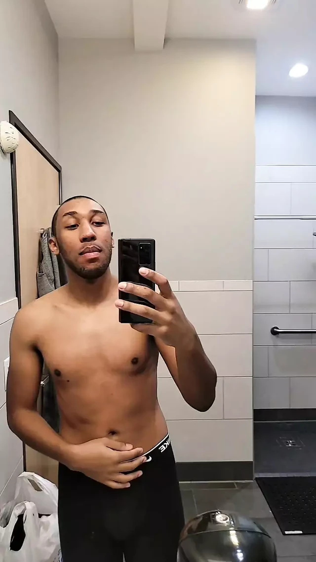Miguel Brown shirt off in boxers in mirror abs video 15