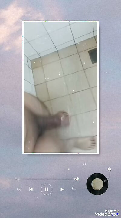 Shower enjoying penis masturbating