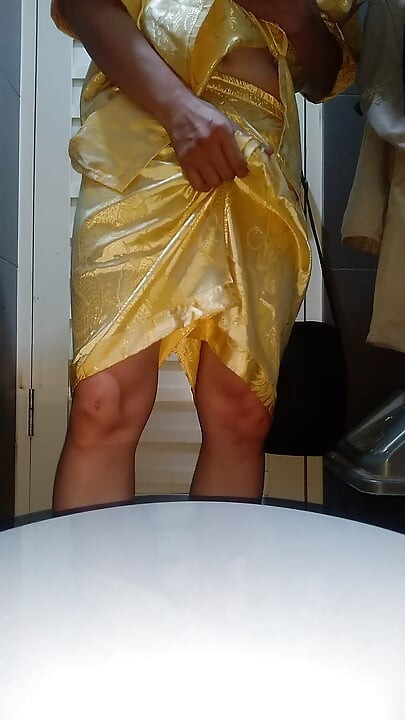Crossdresser cum wearing satin pajamas