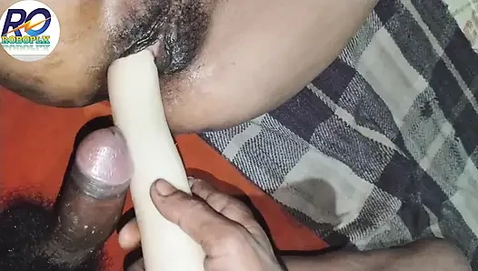 Desi village girl opened her salwar suit and inserted the penis and the dick into her pussy together and fucked her, Hindi audio