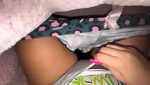 Young girl long nails mastrurbation under the sheet