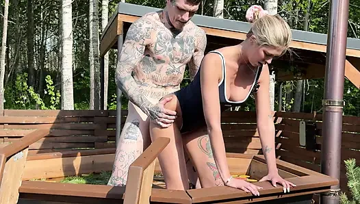 Risky Forest Bath Quickie – Almost Caught Fucking