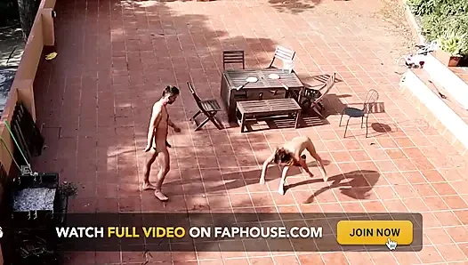 Couple Playing and Fucking in the Courtyard, Outside