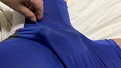Frot in my blue singlet and cumming in my foreskin