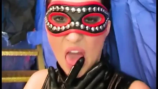 Brunette kitten taking down latex dress and having pussy pumped