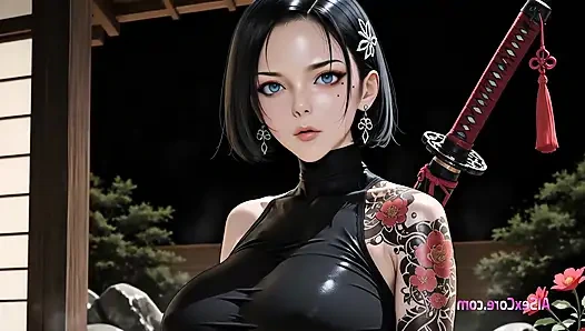Cewek Samurai lepas baju saat pedangnya berkilau kemudian disematkan & basah kuyul dalam air mani (AI Sex)