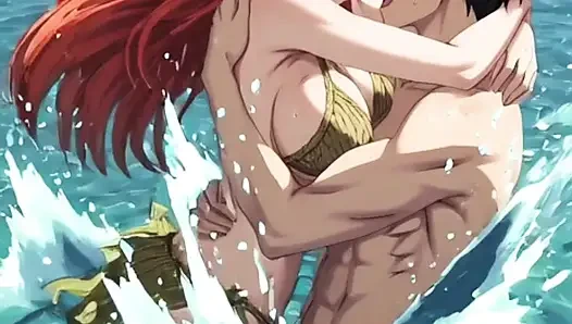 Redhead anime hentai girl fucks in the water