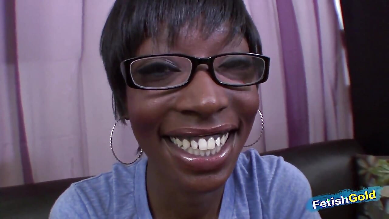 Ebony girl with glasses takes a masturbation and blowjob break POV
