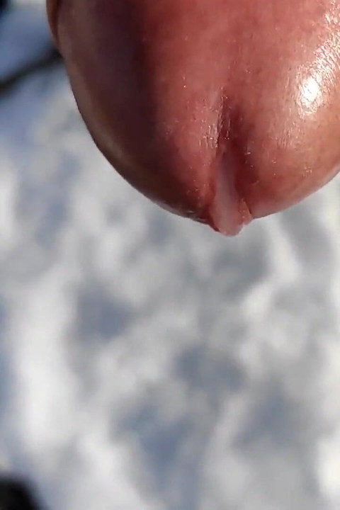 Close up Cum to the Snow and Showing Cum in the Snow