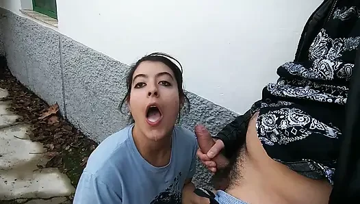 PUBLIC BLOWJOB POV CUMSHOT IN MOUTH IN STREET