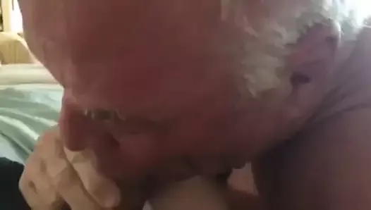 Close up slurpy grandpa blowjob